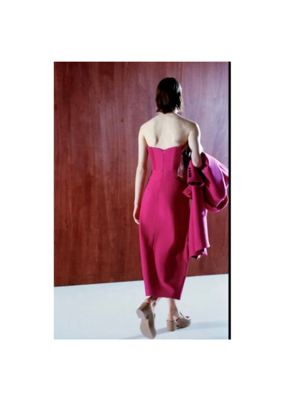 ZARA WOMAN BUSTIER MIDI BUSTIER DRESS Strapless FUCHSIA HOT PINK size XS - Picture 6 of 15